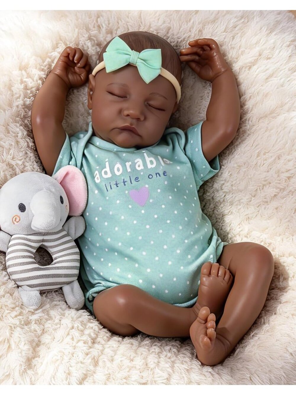 18-Inch Green Realistic Black Baby Dolls Soft Body Girl Kids 3+ with Feeding Kit